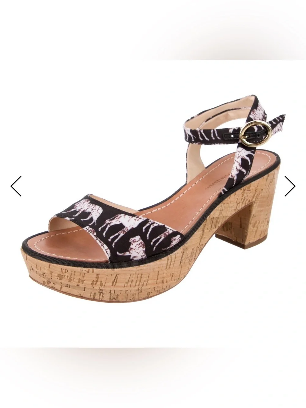 Diane Von Furstenberg Black Printed Cork Wedge Sandals